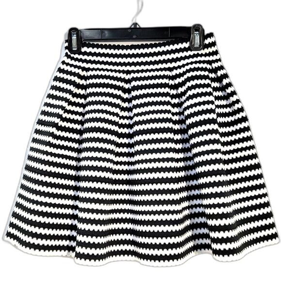 Express Black and White Stripes Skirt Pleated Short Circle Skater Size XS - Picture 1 of 6